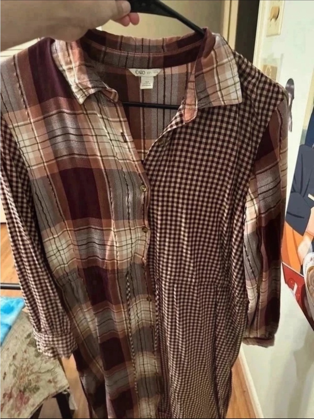 Plaid Striped Button Up Dress MEDIUM Cato